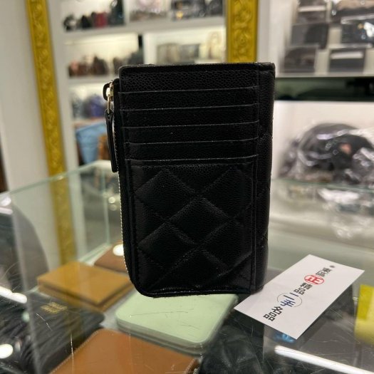 東區正精品㊣CHANEL AP3179 香奈兒黑色荔枝牛皮金L型拉鍊卡片零錢包 RZ6226-7