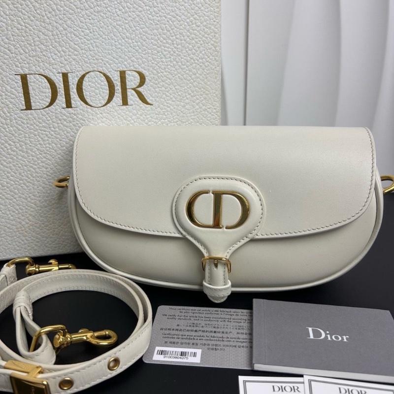 Dior Bobby橫版奶白色牛皮金扣21*5*8cm 98新配件盒子肩帶保卡塵袋-1