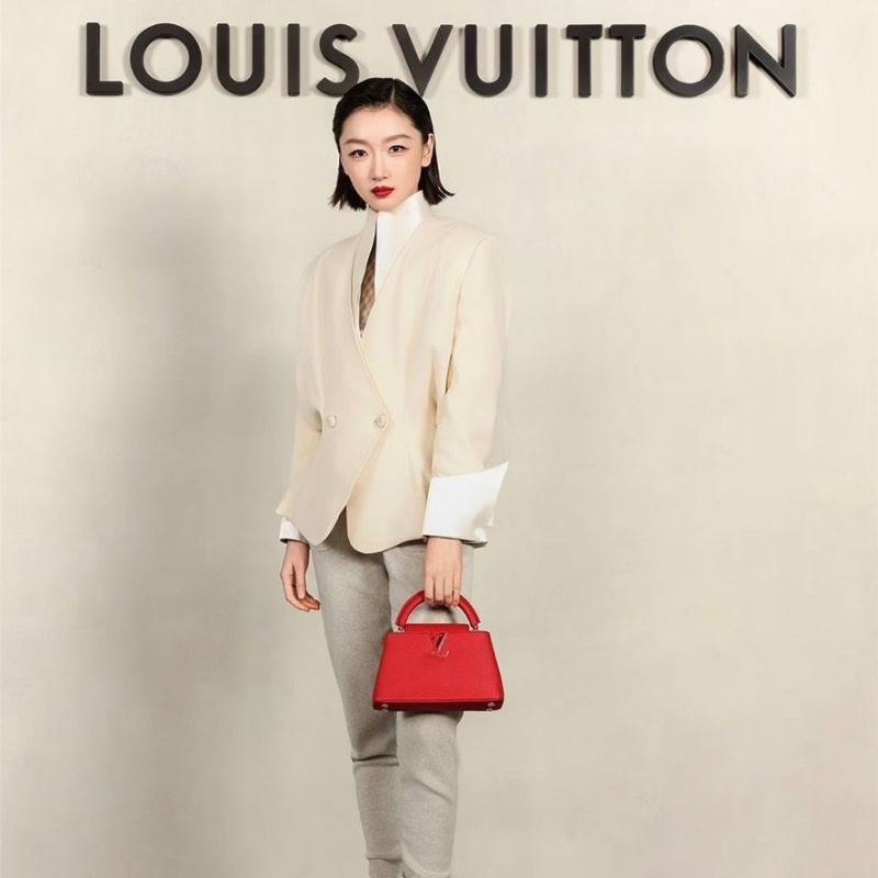 LV Capucines BB 紅色荔枝紋牛皮搭配銀色五金 27*17.5*8 98新配件塵袋-0