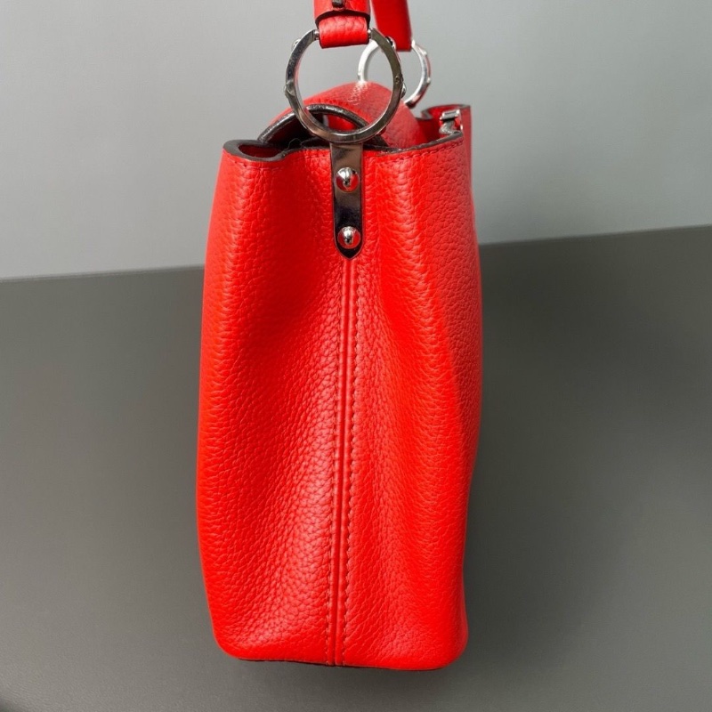 LV Capucines BB 紅色荔枝紋牛皮搭配銀色五金 27*17.5*8 98新配件塵袋-5