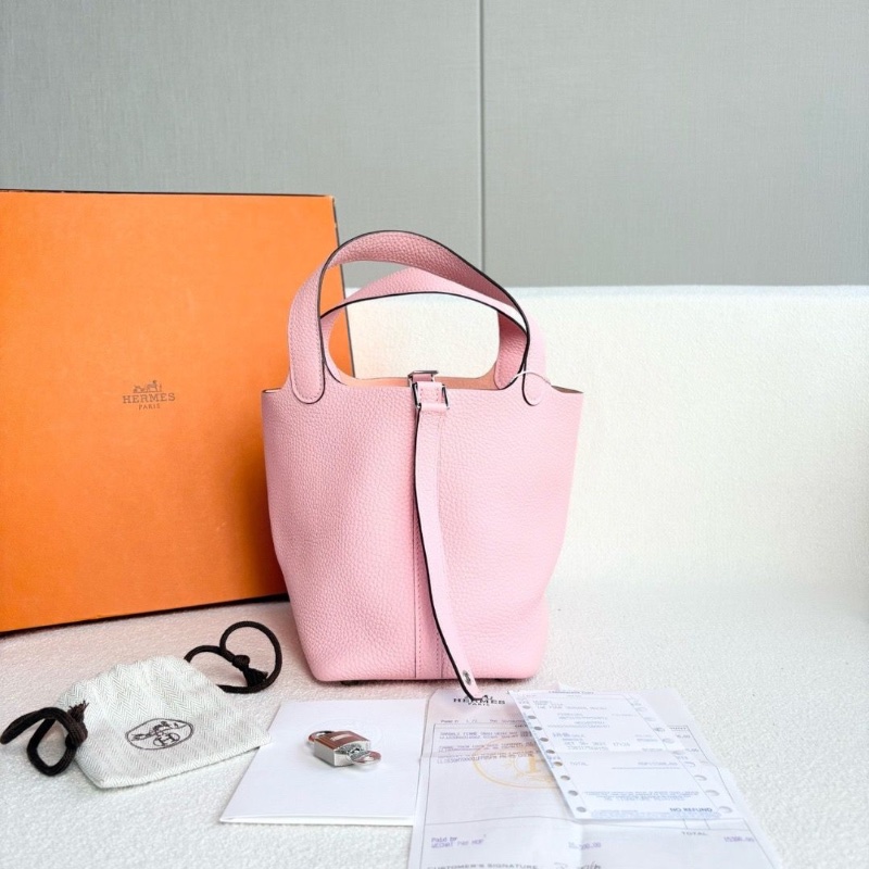 Hermes picotin18 櫻花粉 銀扣TC皮 18*18*13 99新配件塵袋-2
