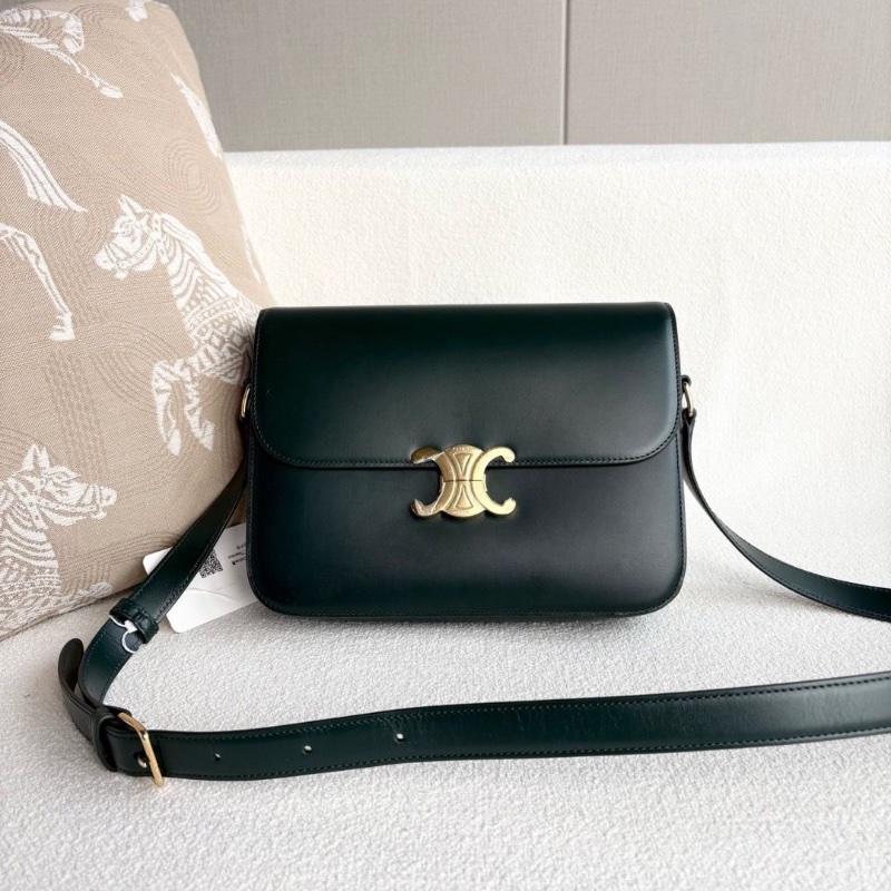 Celine 凱旋門Teenbox豆腐包大號 墨綠色金扣24*20*5.5 99新配件塵袋-0