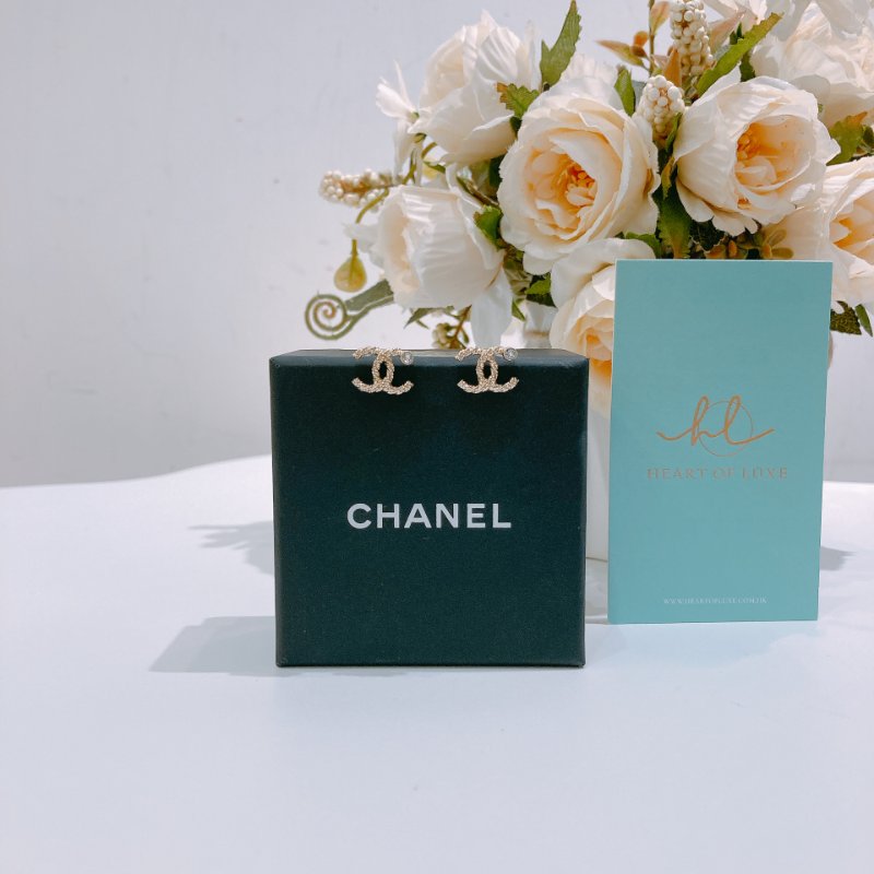TW4729	Chanel 香奈兒CC一粒水晶耳環 One Crystal CC Logo Earrings-1