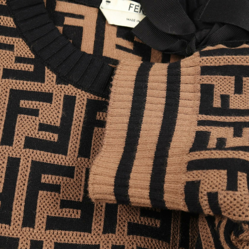 FENDI Zucca圖案連身裙，人造絲聚酯材質，棕色/黑色，二手女裝-7