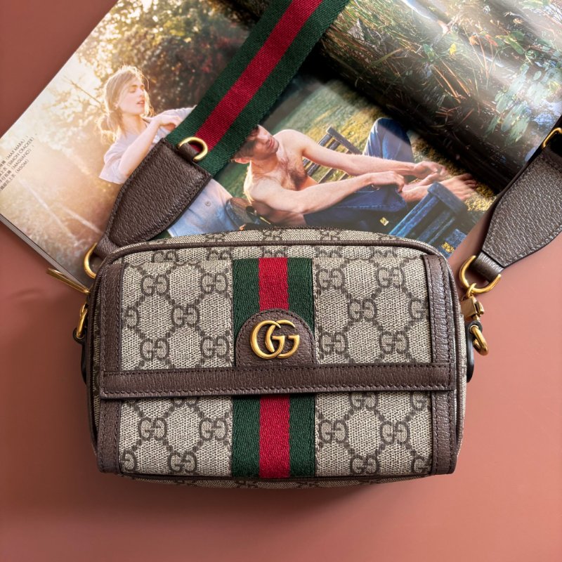 ::GUCCI:: 746308 Ophidia GG Supreme 烏木色綠紅織帶翻蓋相機包 斜背包-0