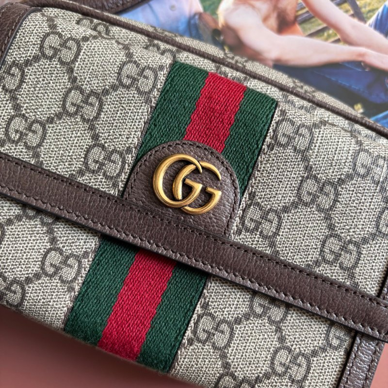 ::GUCCI:: 746308 Ophidia GG Supreme 烏木色綠紅織帶翻蓋相機包 斜背包-1