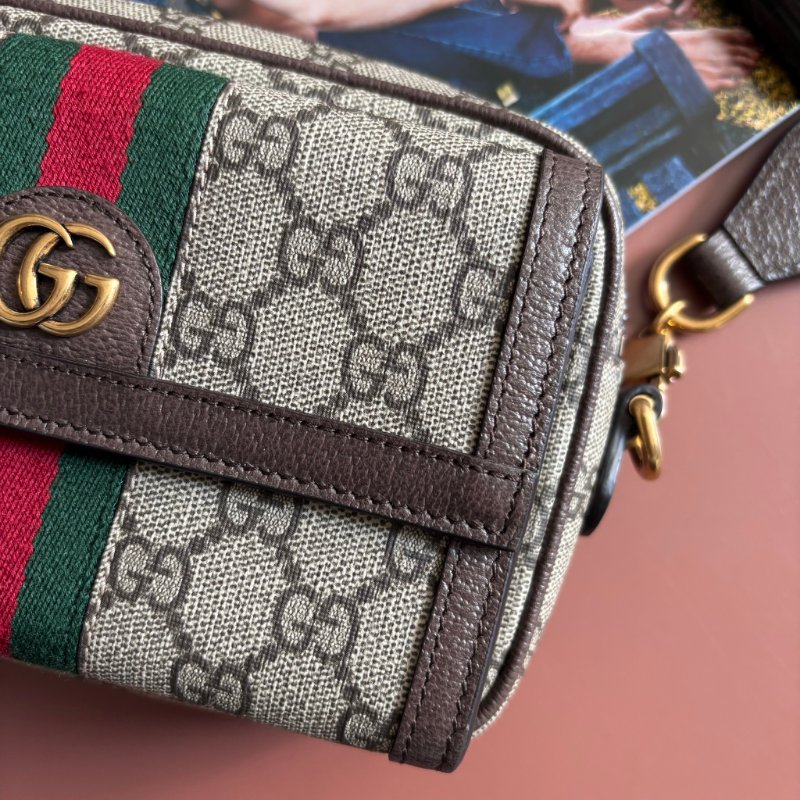 ::GUCCI:: 746308 Ophidia GG Supreme 烏木色綠紅織帶翻蓋相機包 斜背包-3