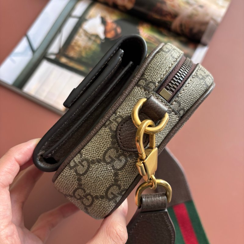::GUCCI:: 746308 Ophidia GG Supreme 烏木色綠紅織帶翻蓋相機包 斜背包-12
