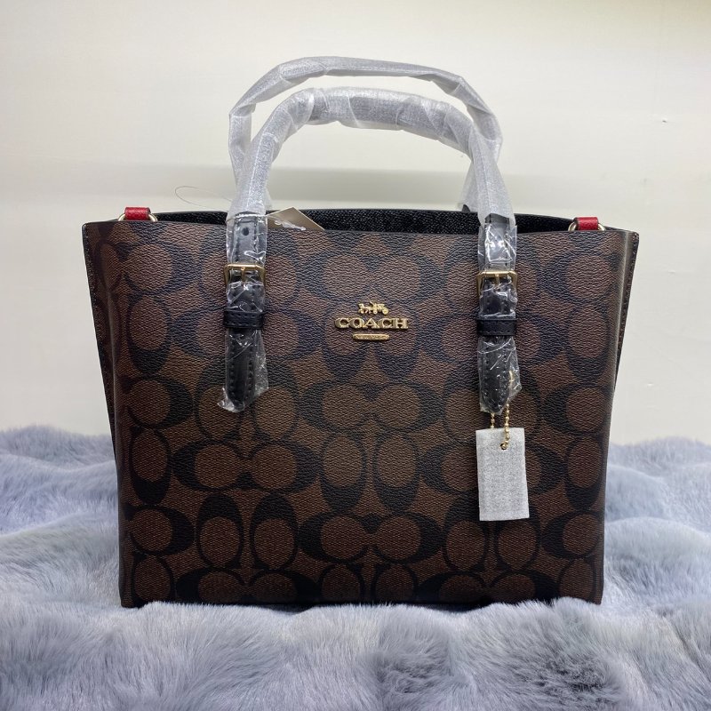 全新閒置品 Coach Mollie 滿版老花手提包(深咖)-0