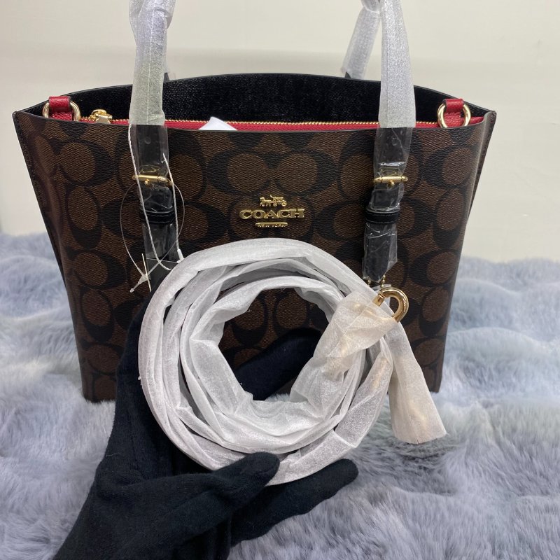 全新閒置品 Coach Mollie 滿版老花手提包(深咖)-13