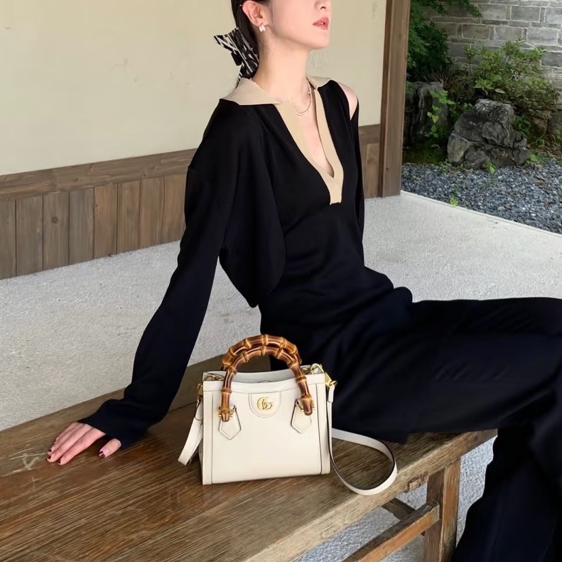 古馳竹節黛安那Gucci白色牛皮Diana Mini竹節包655661-3