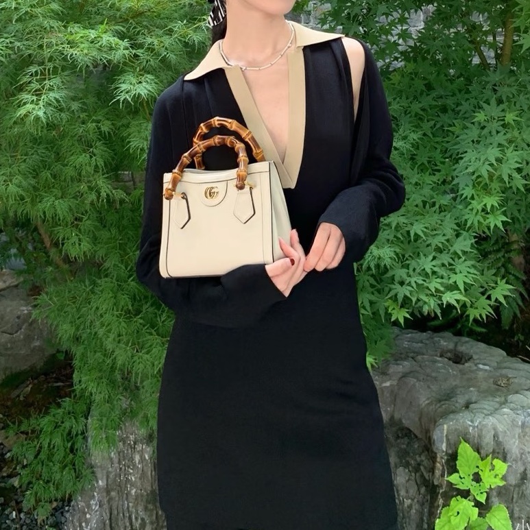 古馳竹節黛安那Gucci白色牛皮Diana Mini竹節包655661-4