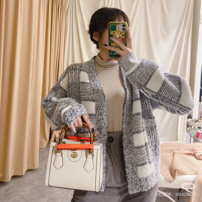 古馳竹節黛安那Gucci白色牛皮Diana Mini竹節包655661-5