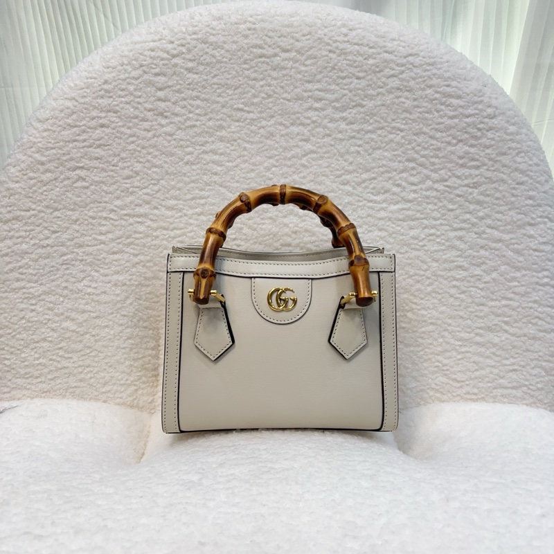 古馳竹節黛安那Gucci白色牛皮Diana Mini竹節包655661-8