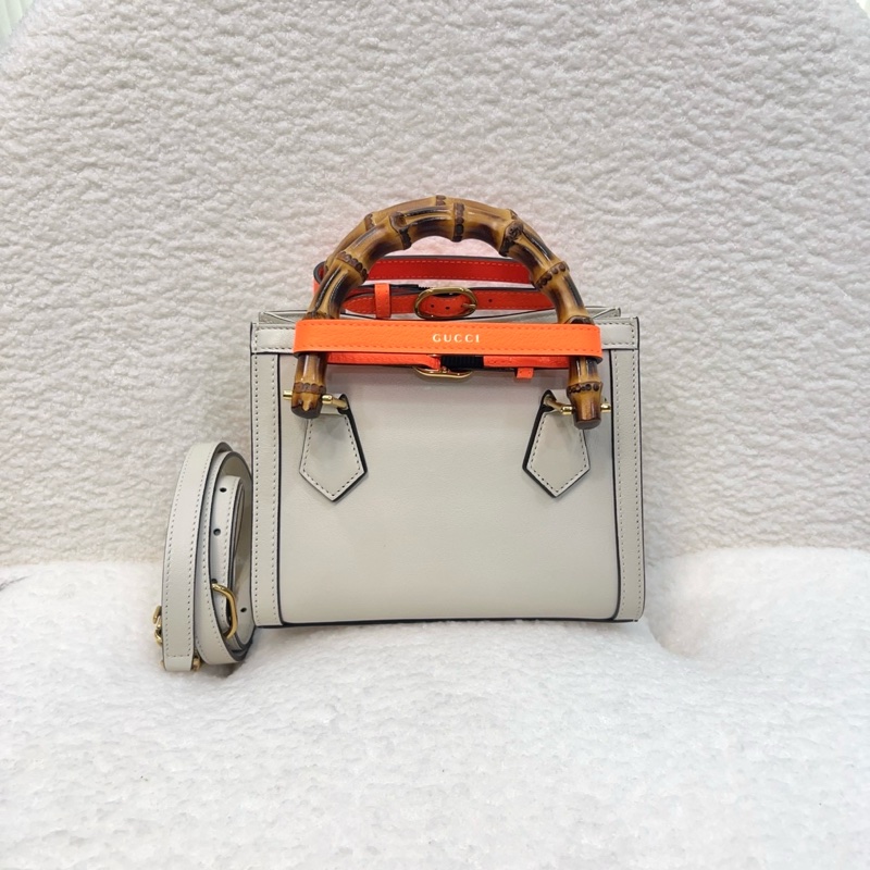 古馳竹節黛安那Gucci白色牛皮Diana Mini竹節包655661-11