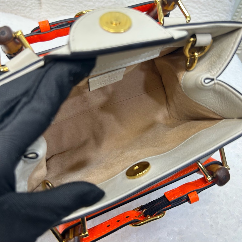 古馳竹節黛安那Gucci白色牛皮Diana Mini竹節包655661-13