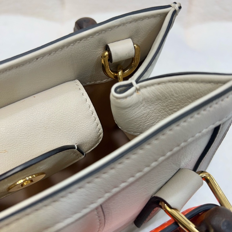 古馳竹節黛安那Gucci白色牛皮Diana Mini竹節包655661-22