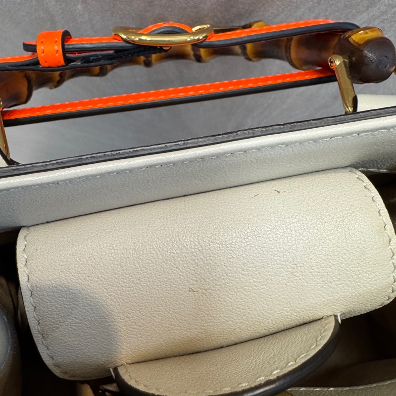 古馳竹節黛安那Gucci白色牛皮Diana Mini竹節包655661-15