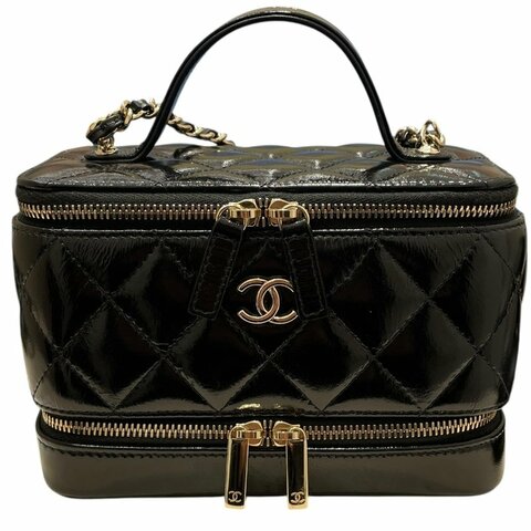 CHANEL 香奈兒 AP2918 化妝箱包 皮革 黑色 金釦
