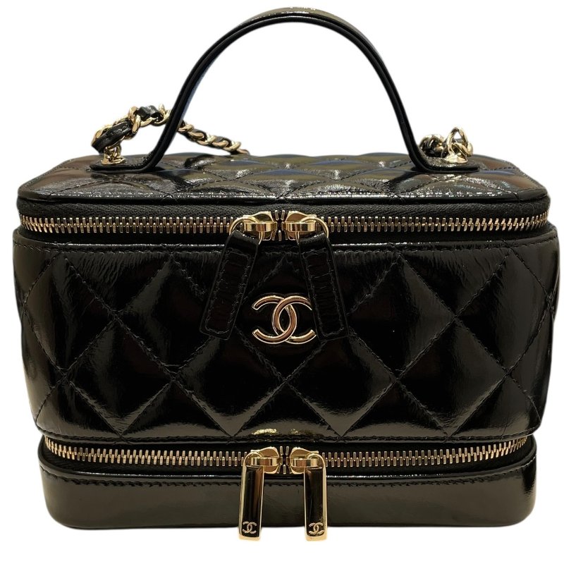 CHANEL 香奈兒 AP2918 化妝箱包 皮革 黑色 金釦-0