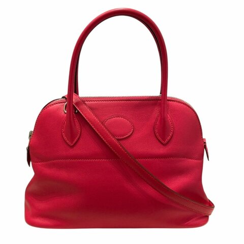 HERMES 愛馬仕 BOLIDE 27 保齡球包  SWIFT LEATHER 玫瑰粉 銀釦