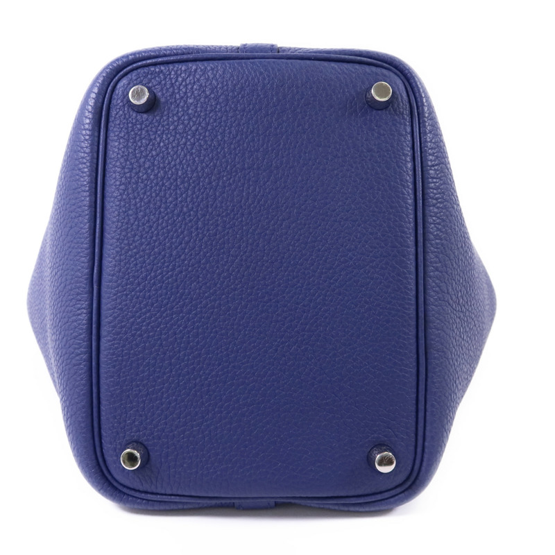 HERMES Clemence皮革Picotin PM銀扣手挽袋Blue Saphir-3