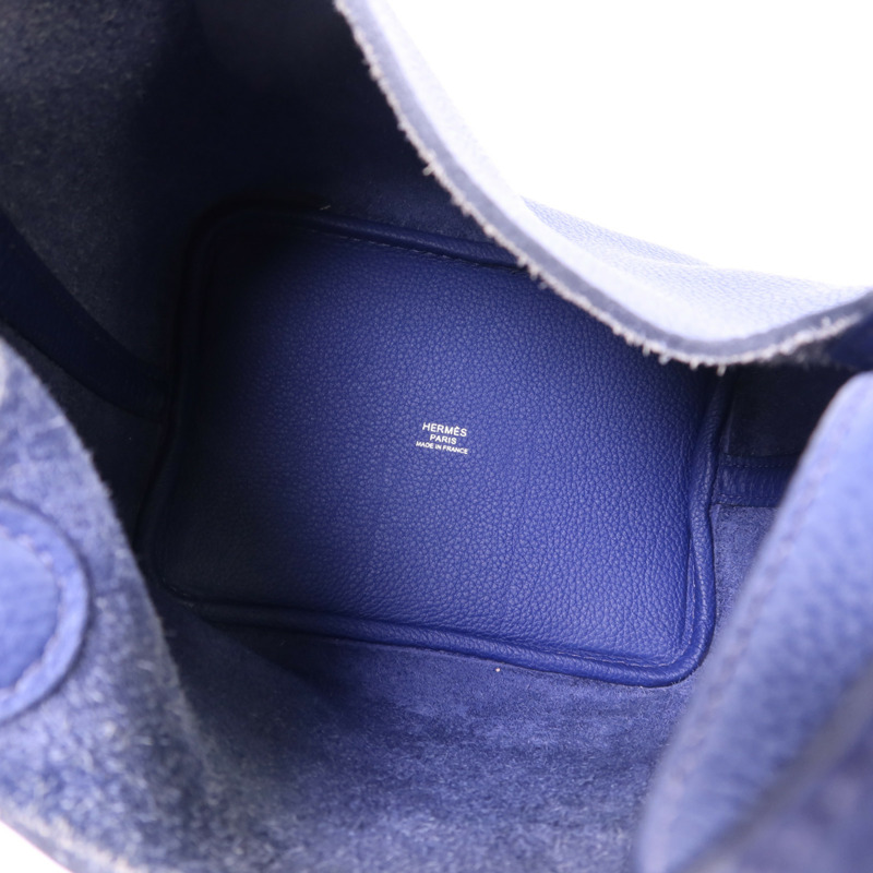 HERMES Clemence皮革Picotin PM銀扣手挽袋Blue Saphir-5