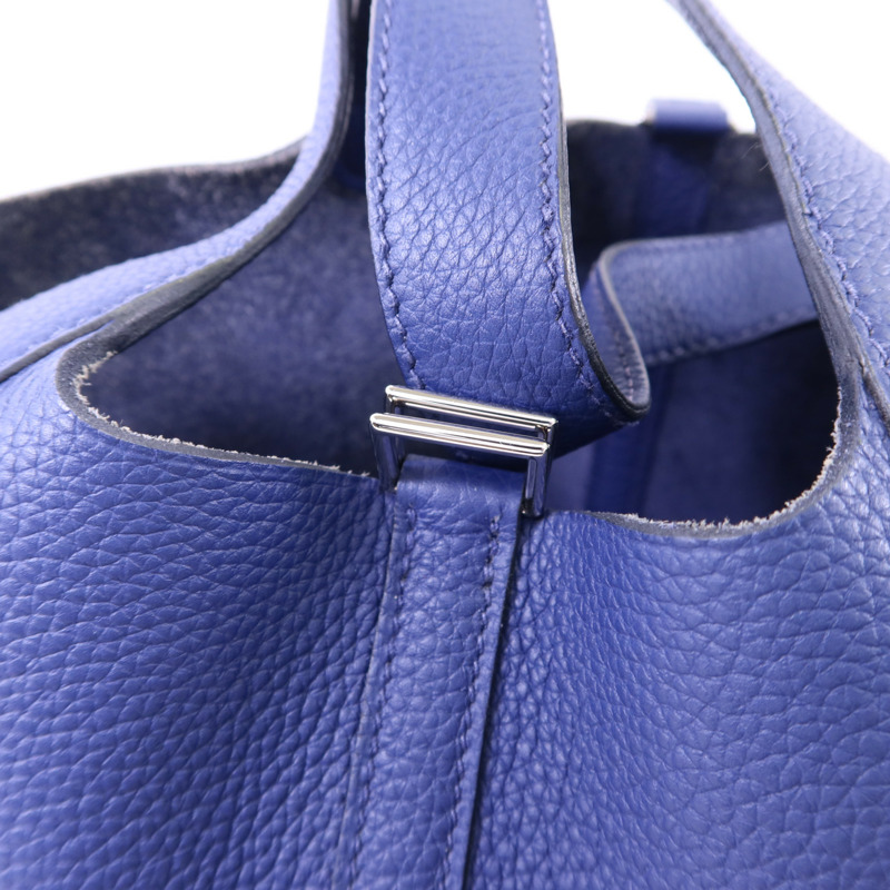 HERMES Clemence皮革Picotin PM銀扣手挽袋Blue Saphir-8