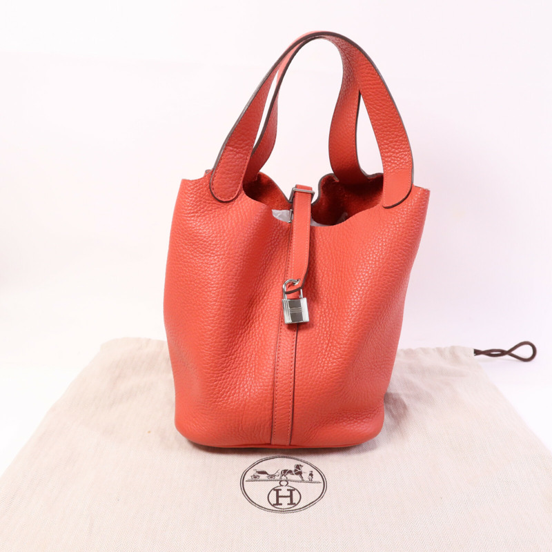 HERMES Clemence皮革Picotin MM銀扣手挽袋-9