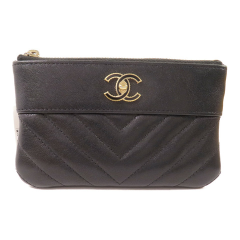CHANEL 牛皮皮革Mini Pouch金扣手拿包