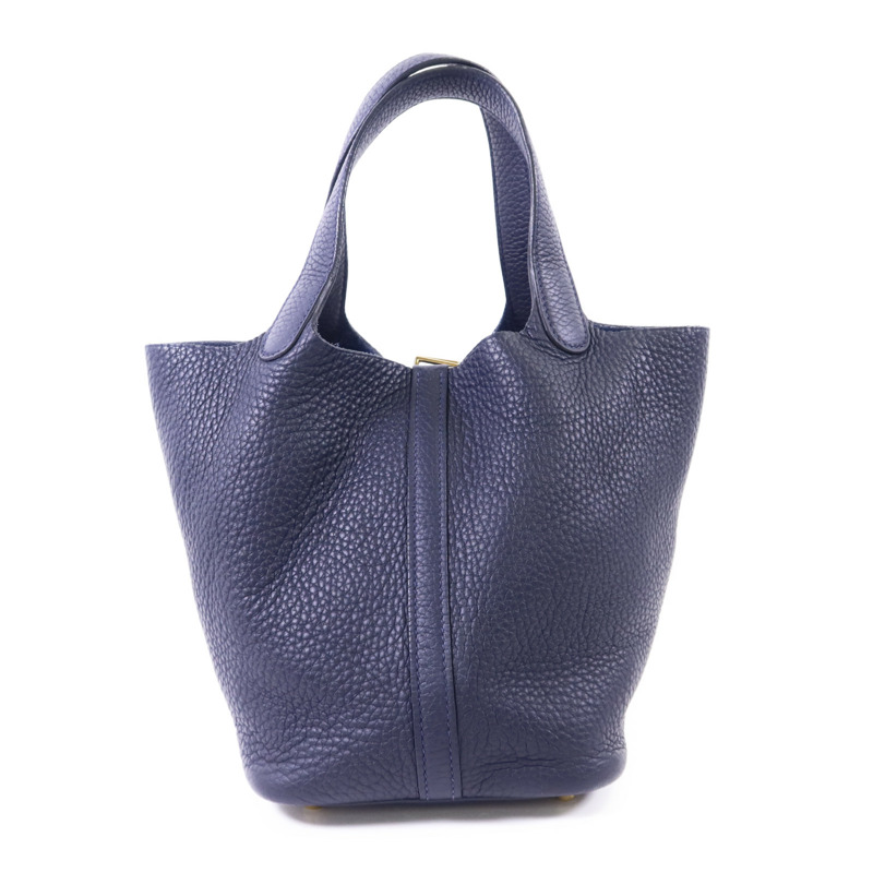 HERMES Clemence皮革Picotin PM金扣手挽袋Bleu Nuit-1