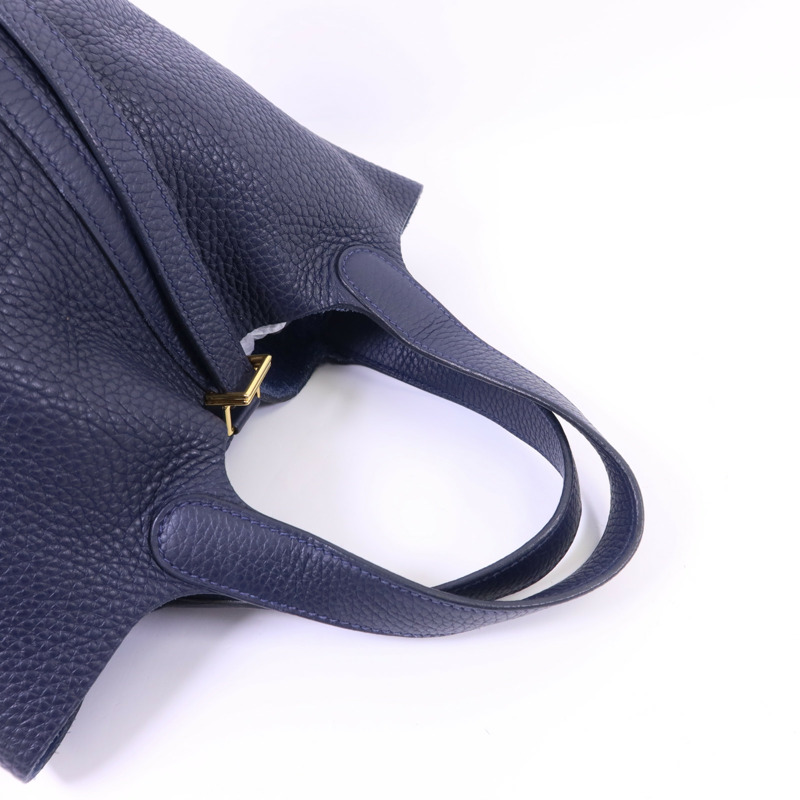 HERMES Clemence皮革Picotin PM金扣手挽袋Bleu Nuit-4