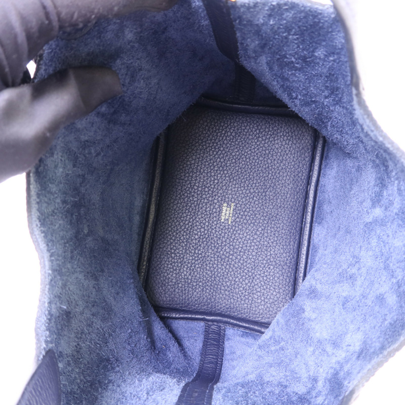 HERMES Clemence皮革Picotin PM金扣手挽袋Bleu Nuit-5