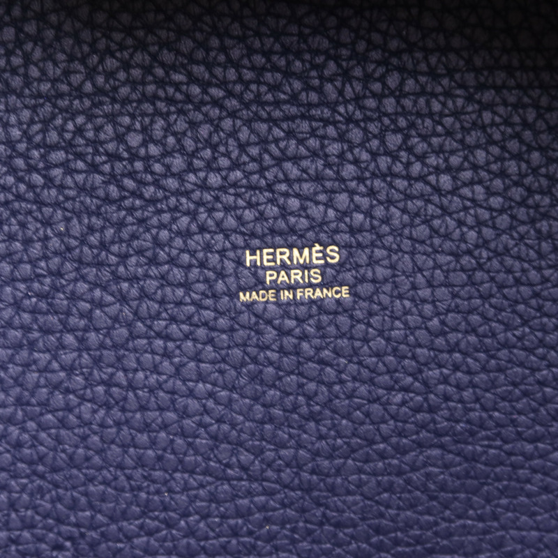 HERMES Clemence皮革Picotin PM金扣手挽袋Bleu Nuit-6