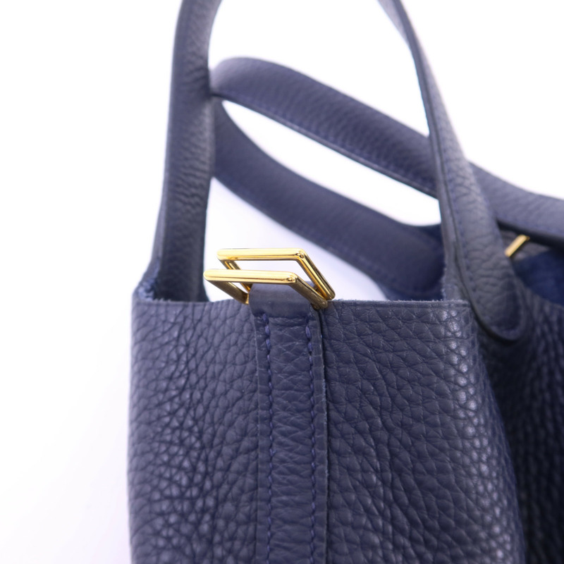HERMES Clemence皮革Picotin PM金扣手挽袋Bleu Nuit-8