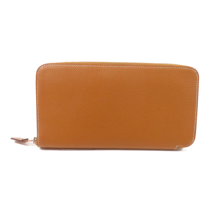 HERMES Epsom皮革Silk In Compact Wallet銀扣拉鏈長錢包Gold-0