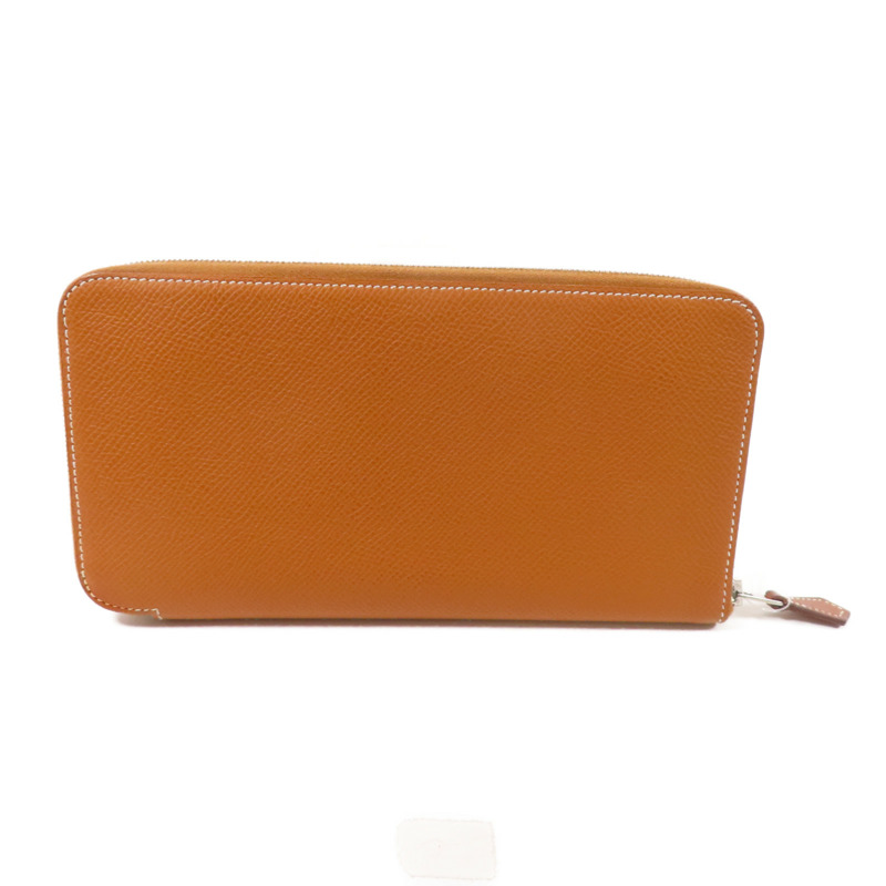 HERMES Epsom皮革Silk In Compact Wallet銀扣拉鏈長錢包Gold-1