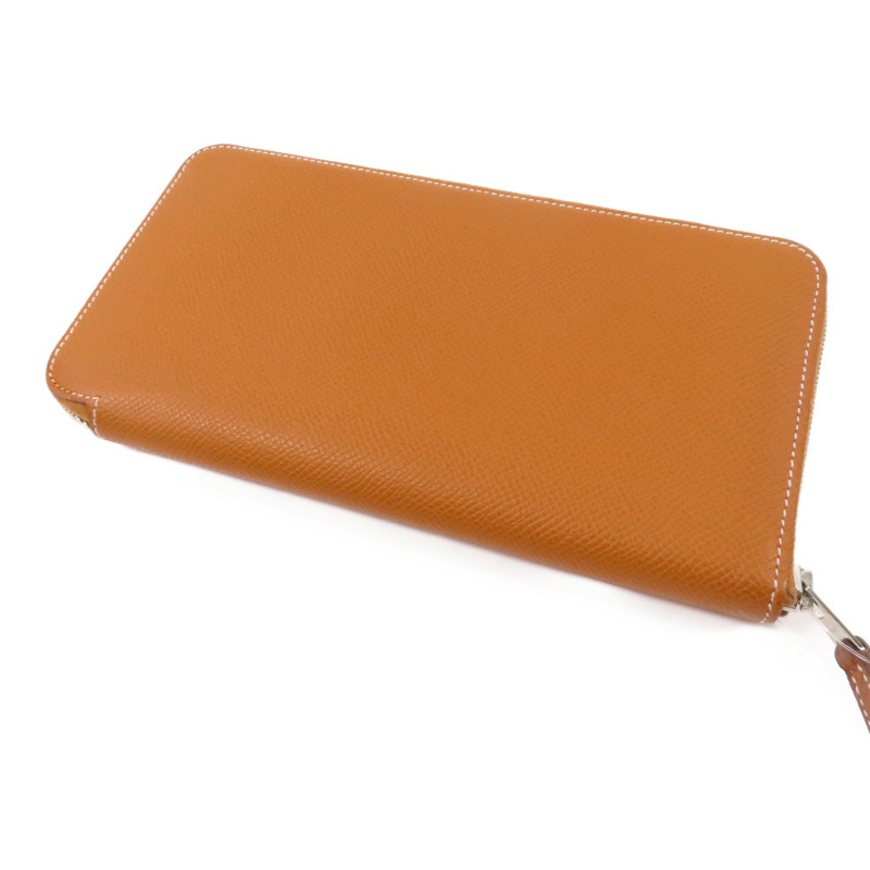 HERMES Epsom皮革Silk In Compact Wallet銀扣拉鏈長錢包Gold-2