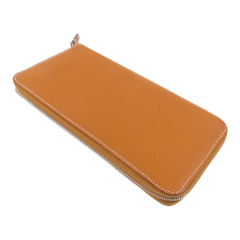 HERMES Epsom皮革Silk In Compact Wallet銀扣拉鏈長錢包Gold-3