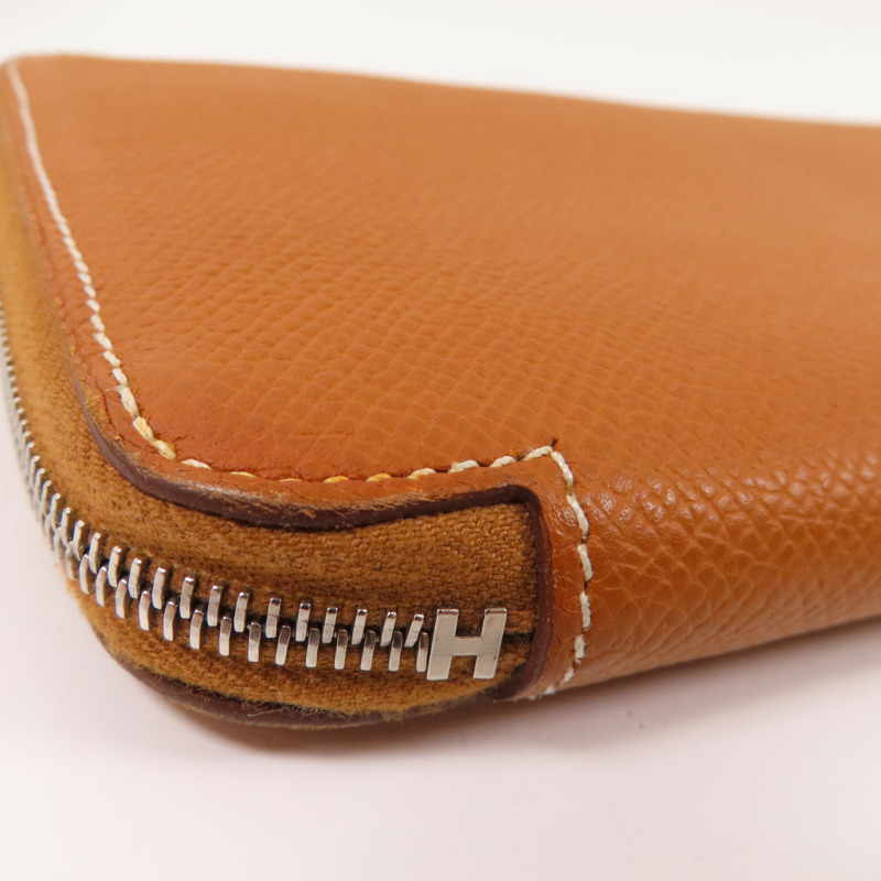 HERMES Epsom皮革Silk In Compact Wallet銀扣拉鏈長錢包Gold-4