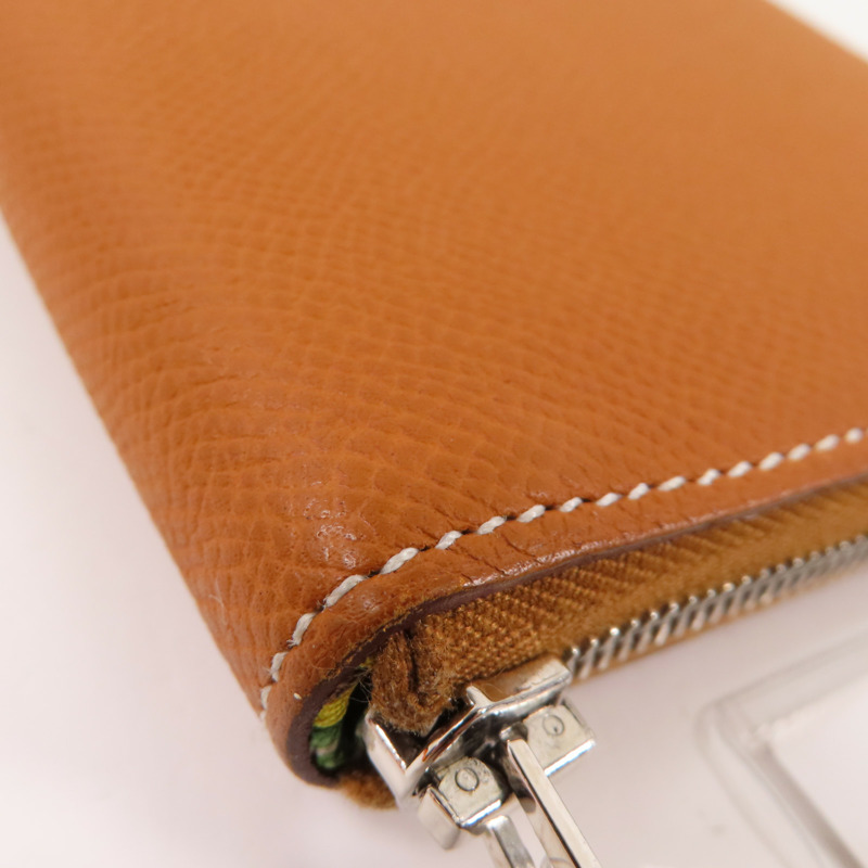 HERMES Epsom皮革Silk In Compact Wallet銀扣拉鏈長錢包Gold-5