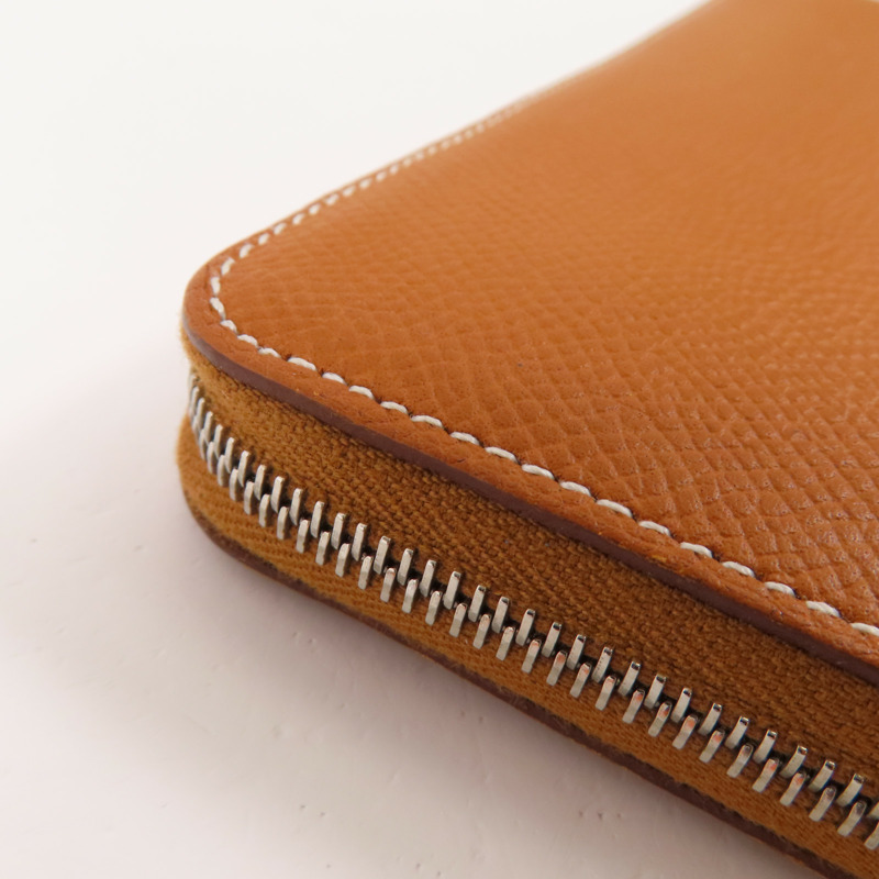 HERMES Epsom皮革Silk In Compact Wallet銀扣拉鏈長錢包Gold-7