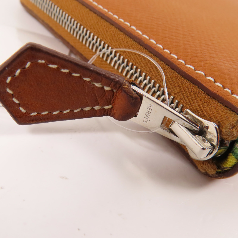 HERMES Epsom皮革Silk In Compact Wallet銀扣拉鏈長錢包Gold-8