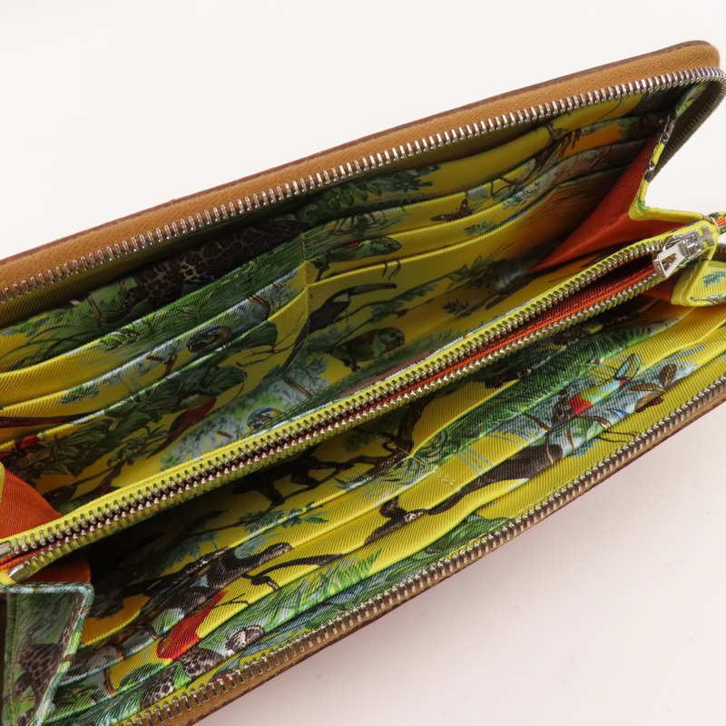 HERMES Epsom皮革Silk In Compact Wallet銀扣拉鏈長錢包Gold-9