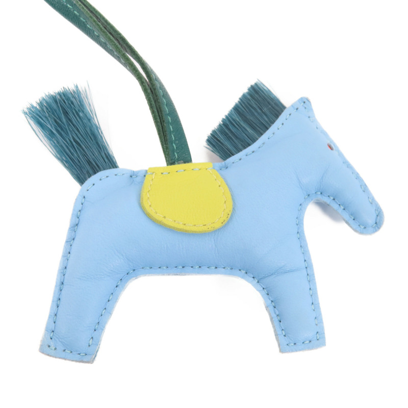 HERMES Milo皮革/馬毛Rodeo PM Charm掛飾Bleu Atoll-1