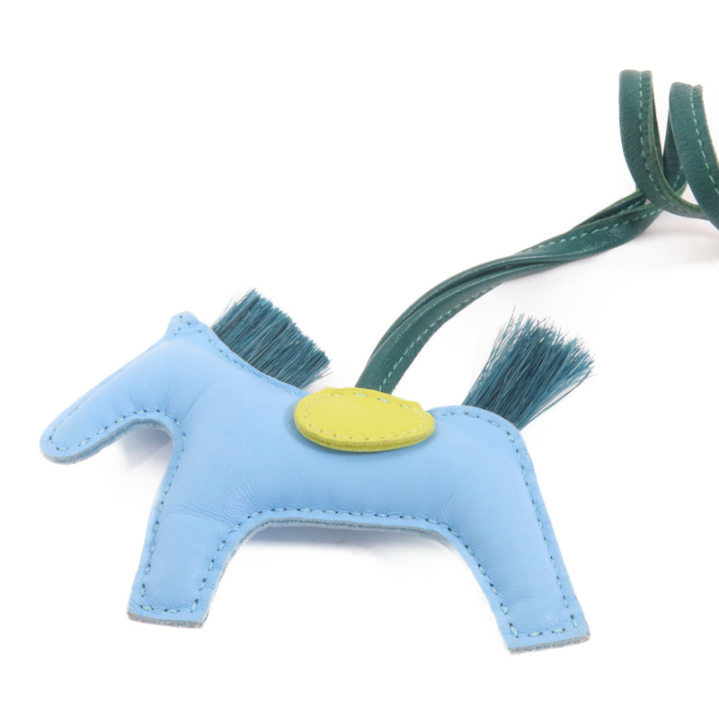 HERMES Milo皮革/馬毛Rodeo PM Charm掛飾Bleu Atoll-2