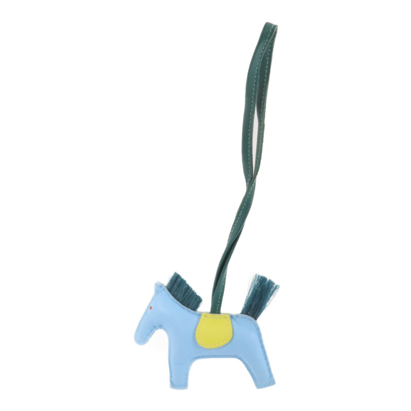 HERMES Milo皮革/馬毛Rodeo PM Charm掛飾Bleu Atoll-5