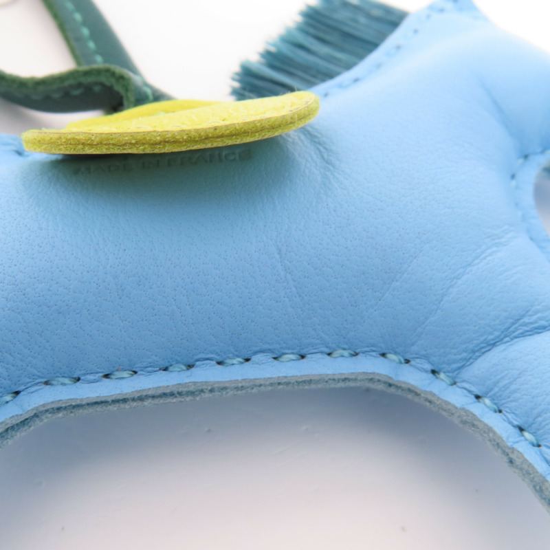 HERMES Milo皮革/馬毛Rodeo PM Charm掛飾Bleu Atoll-10