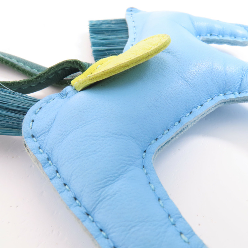 HERMES Milo皮革/馬毛Rodeo PM Charm掛飾Bleu Atoll-11