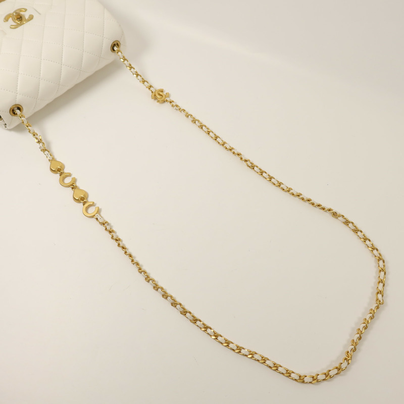 CHANEL 羊皮皮革Chain Shoulder金扣鏈帶肩背袋-7